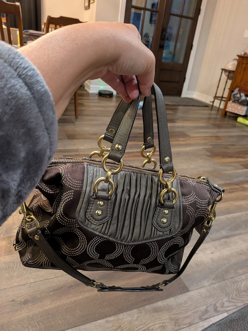 Coach Ashley Y2K Gathered Dotted Op Art Satchel Brown Bronze EUC Handbag